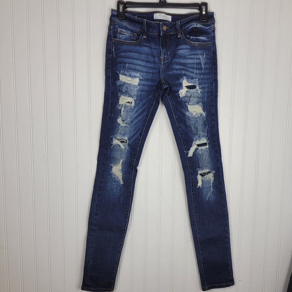 KanCan Signature Buckle Skinny Jeans, Ripped Design Size 0
